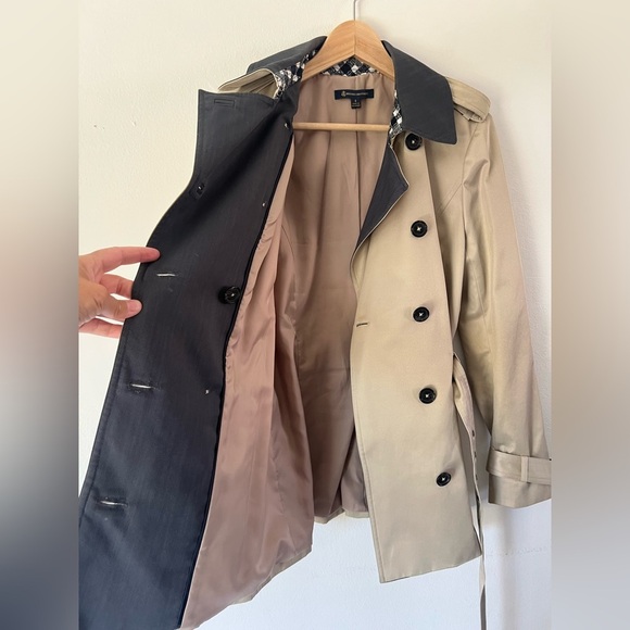 Brooks Brothers Tan With Gray Collar Belted Double Breasted Short Trench Coat - Picture 10 of 12